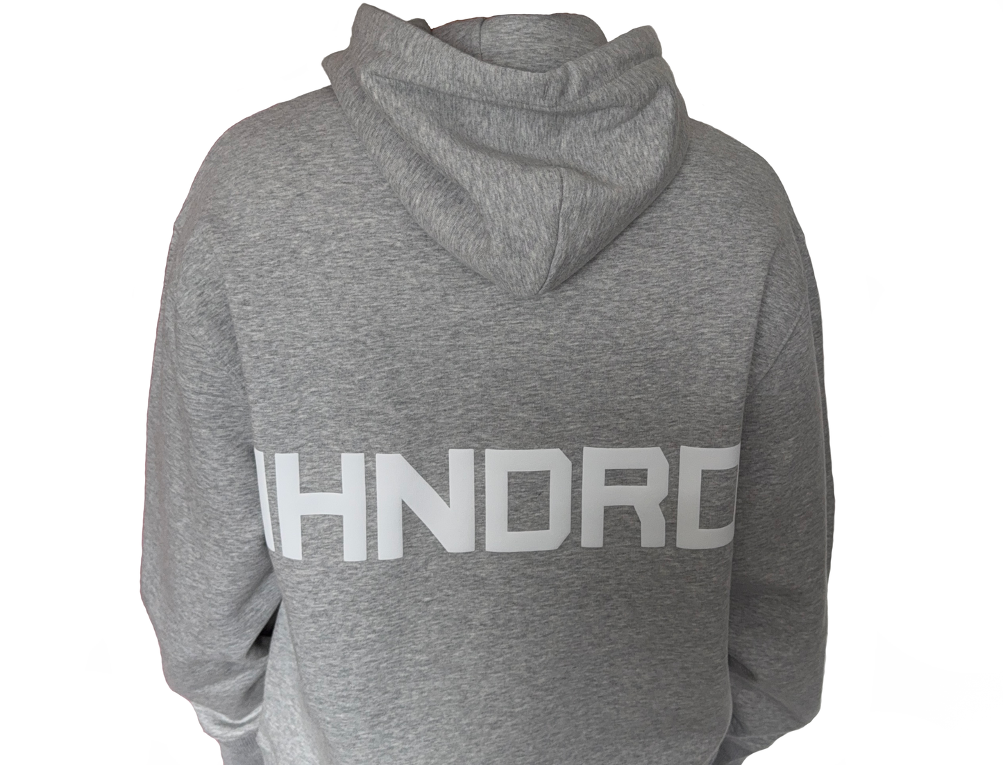 Heather Grey Hoodie Dual White Logo