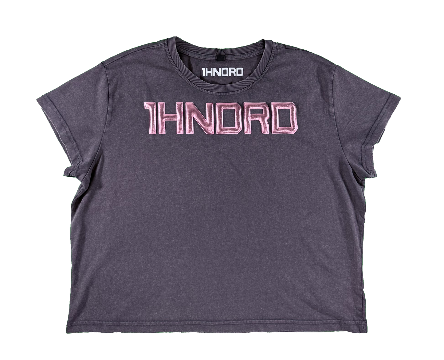 Vintage Grey Cropped Tee Metallic Rose Puff