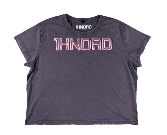Vintage Grey Cropped Tee Metallic Rose Puff