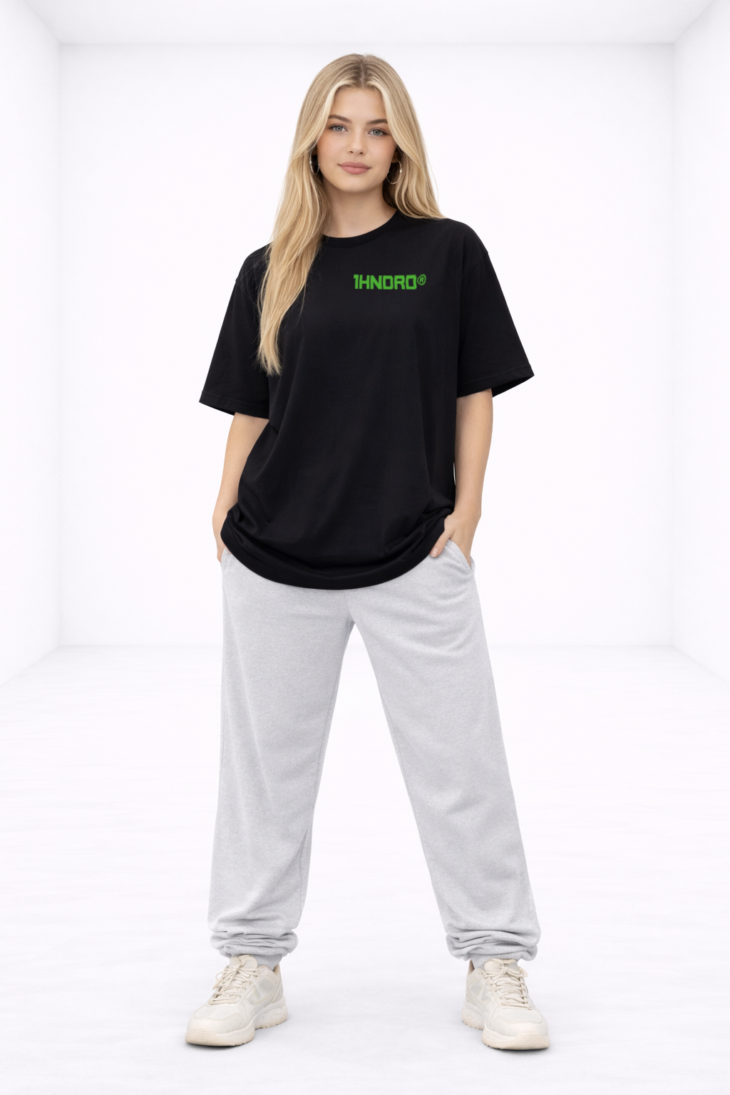 Basic Black Tee Neon Green Logo