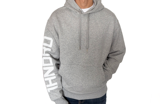 Heather Grey Hoodie Dual White Logo